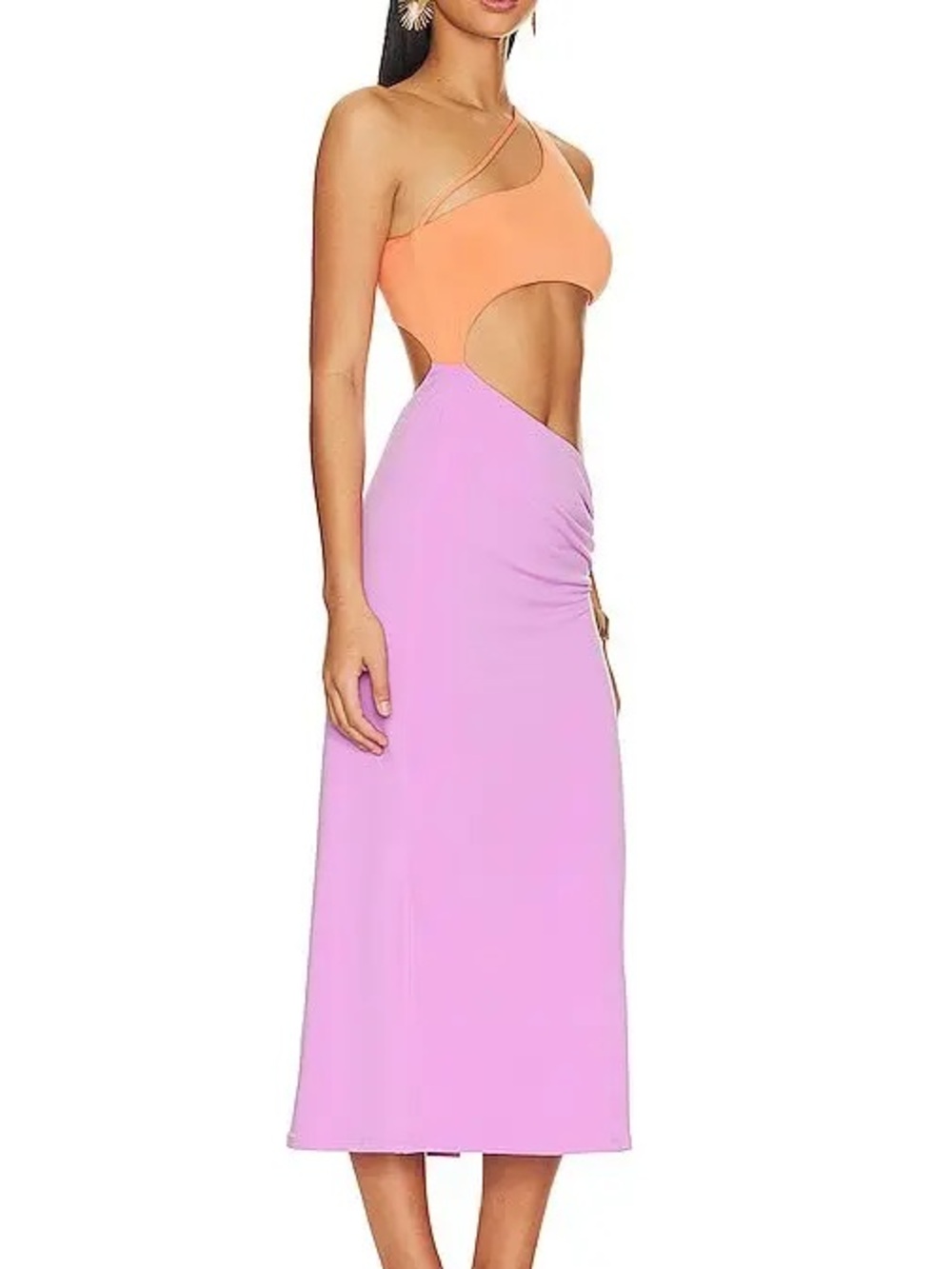 Revolve Bananhot Ariana Midi Dress Melon Orange Purple Slit Size XS - Picture 3 of 9